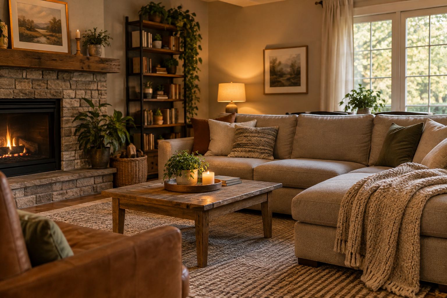 A cozy Baltimore living room, illustrative